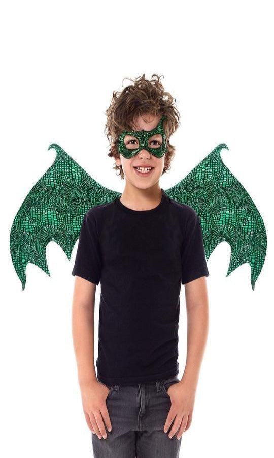 Make believe, dragon wings and mask set, green dragon, Halloween costume 